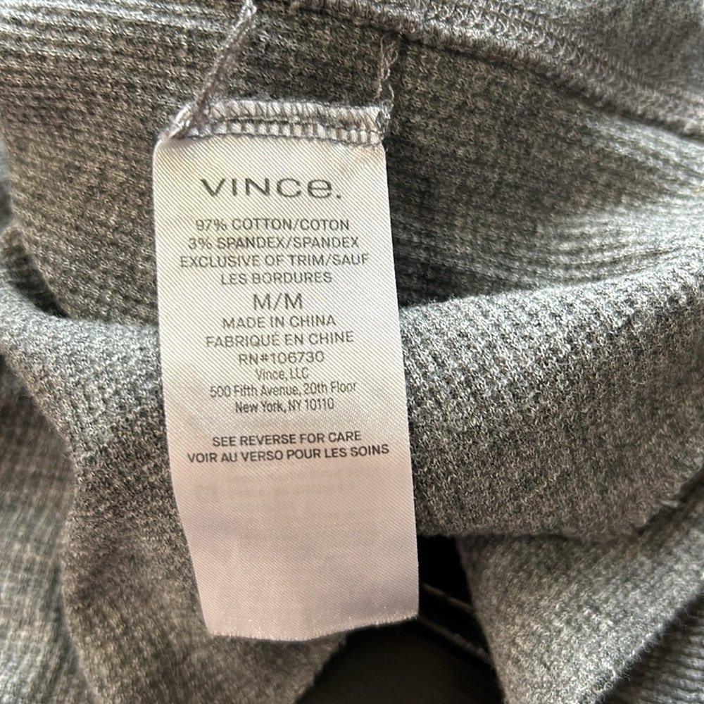 VINCE Mens Hoodie V Neck Long Sleeve Henley Button Placket Top Gray Sz M - Picture 9 of 10